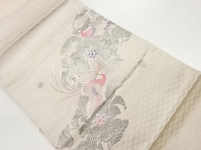 花唐草に鳥模様織出し名古屋帯